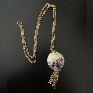 Gold Chain Necklace with Purple Floral Pendant